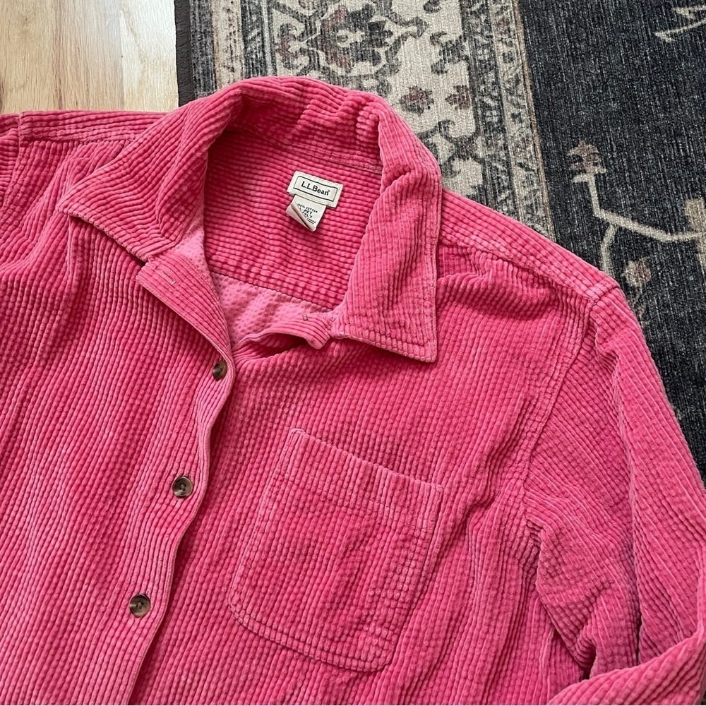 Vintage Y2K L.L. Bean Pink Corduroy Button Down Shirt Shacket Petite Large - Picture 3 of 6